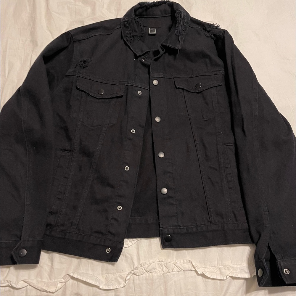 distressed black denim jacket